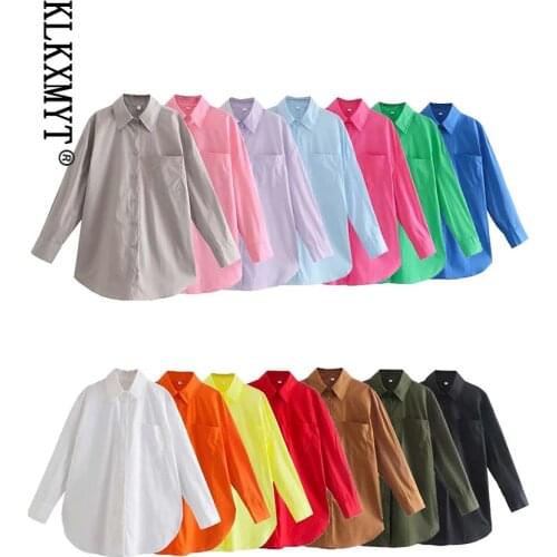Klkxmyt Za Womens Shirt Fashion Pink Oversize 100% Cotton Casual Button Pockets Loose Blouses Chic Streetwear Shirts Woman Tops