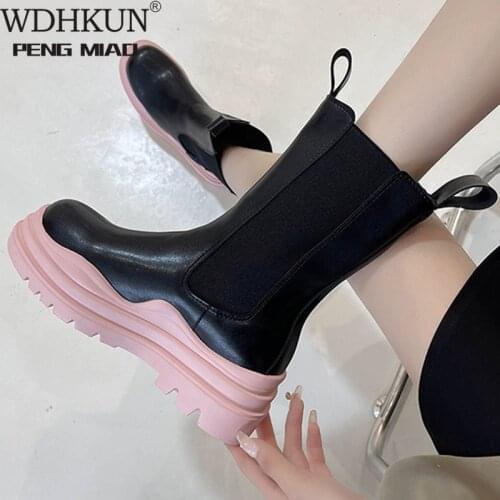 Women Chelsea Ankle Boot PU Leather Autumn Short Boots Thick Platform Fashion Womens Shoes Lady Slip On Casual 2021 New Female