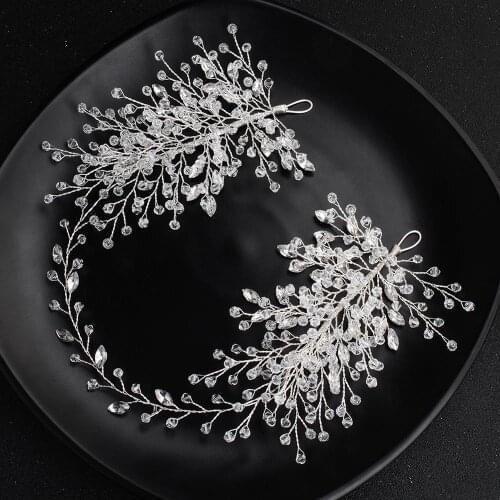 Women Hair Jewelry Trendy Silver Color Handmade Long Headbands Crystal Tiaras Hair Accessories Rhinestone Hairbands Girl Pageant