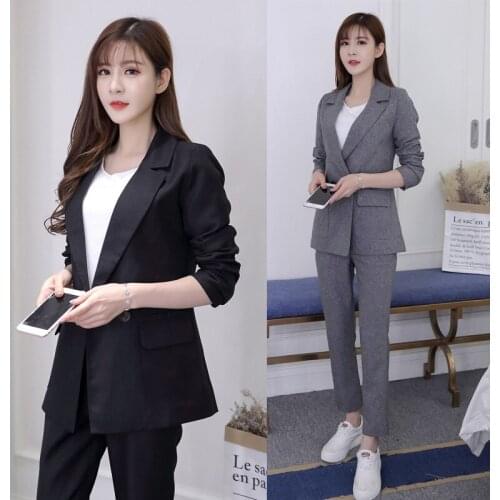 Set female 2018 spring new temperament fashion split long sleeve small suit + trousers elegant casual two-piece