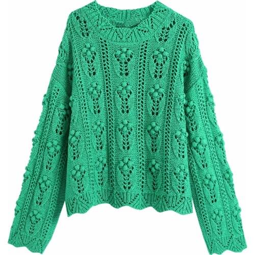 Za Women Hollow Decoration Sweater Autumn Knitting Sweater For Ladies O Neck Pullover Loose Top