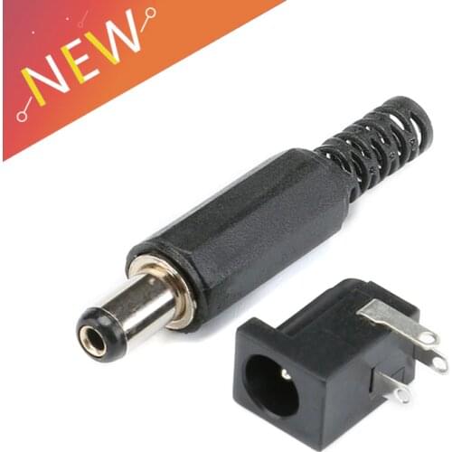 10Pcs PCB Mount 5.5 x 2.1 mm Male/Female DC Power Jack Plug Socket Connector Black DIY Adapter Connector