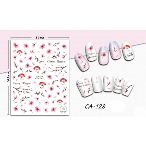 3D Stickers for Nails Cherry Blossoms Fan Design Nails Art Decoration Manicure Sticker Decals Slider Nail Foil Accessories