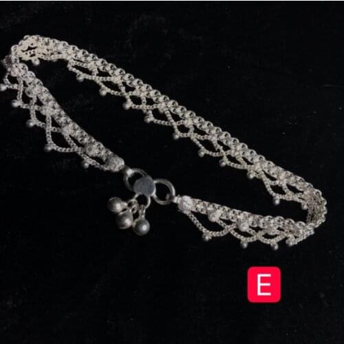 925 real silver anklet ethnic style, tassel bells delicate and elegant woman silver anklet