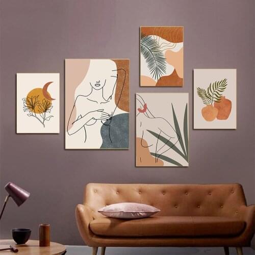 Abstract Woman Line Bohemian Style Plant Canvas Painting Home Decoration Accessories For Living Room Bedroom Wall Decor