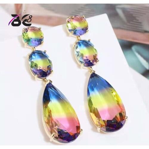 Be 8 New Fashion Multicolour Cubic Zirconia Square Shape Wedding Big Earrings for Women Fashion Jewelry Brincos E823
