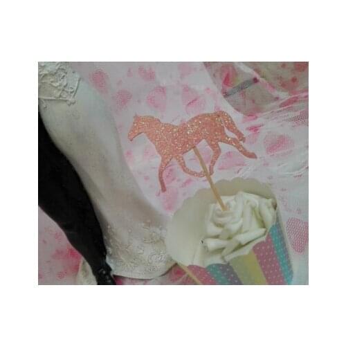 Glitter pink horse Cupcake Toppers baby bridal shower birthday treat food toothpicks western country wedding party decoration