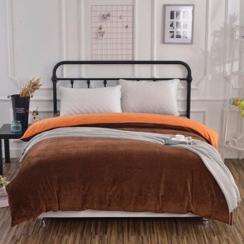One Piece Duvet Cover Crystal Velvet Twin Full Queen King for Winter Home Bedding Quilt Cover Orange Pink Blue Solid Color #400