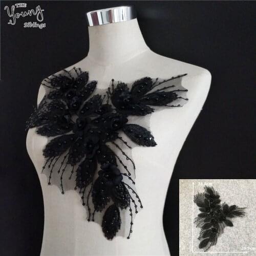 Black ABS pearl Lace Collar 3D flower DIY Sewing Sequin Craft Embroidery Applique Lace Neckline Dress Decorate Accessory YL1527