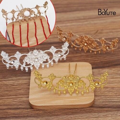 BoYuTe (5 Pieces/Lot) 113*36MM Alloy Flower Hairpin Materials Handmade Diy Hair Jewelry Accessories