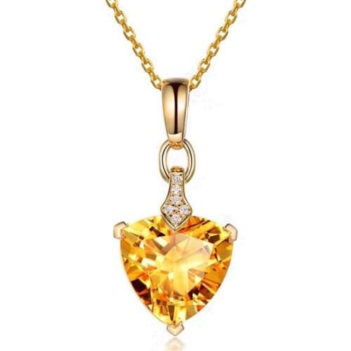 FYJS Unique Light Yellow Gold Color Geometric Shape Citrines Crystal Pendant Link Chain Necklace Amethysts Jewelry