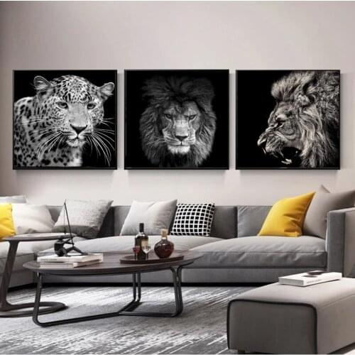 Black White Lion Pictures Wall Art Paintings for Living Room Canvas and Printings Modern Animal Decoration No Frame Cuadros