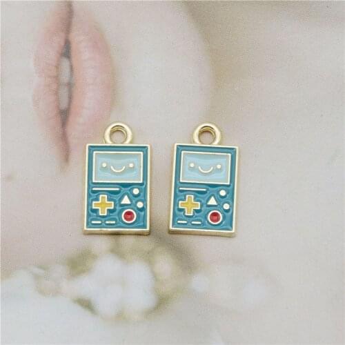 Julie Wang 8PCS Enamel Tetris Game Console Charms Alloy Small Size Pendant Bracelet Earrings Jewelry Making Accessory
