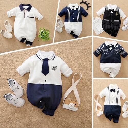 Prowow 2021 Baby Boy Clothes Gentelman Toddler Jumpsuit For Childrens Overalls Casual Male Baby Sleepwear Cotton Infant Rompers