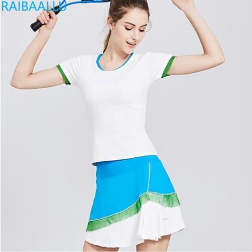 Railbaallu 2 Pieces Set Women Fitness Shirts+ Short Dresses Running Badminton Tennis Skirt Netball SportsWear
