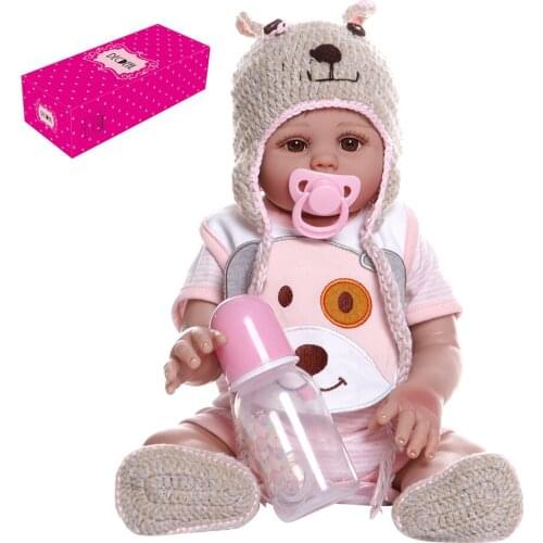 Decdeal Reborn Baby Doll 19 inch Silicone Full Body Toddlers Accompany Doll Pink Puppy Outfit with Hat Shoes Bib boneca reborn