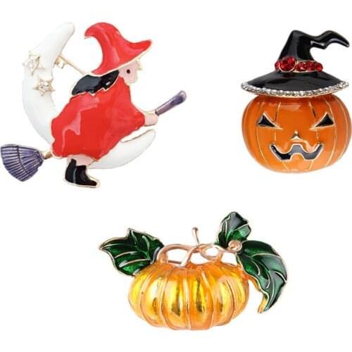 Fashion Women Brooch pins Halloween Ghost Festival Broom Witch Specter Pumpkin Wizard hat Brooches Christmas Halloween gift