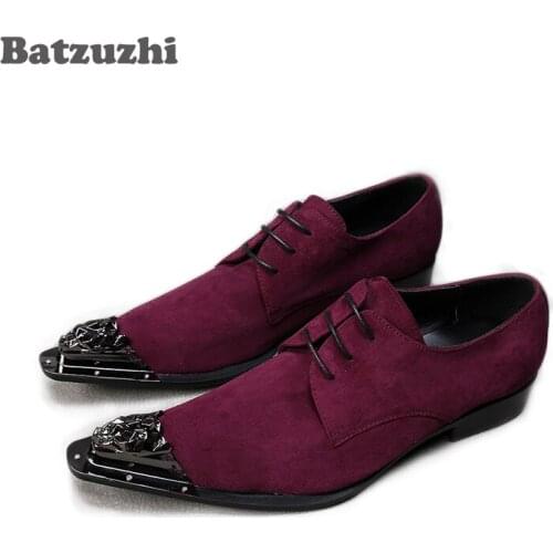 Batzuzhi Fashion Men Shoes Lace-up Formal Business Shoes Leather Suede Party and Wedding Shoes Men Zapatos Hombre, Big US6-12