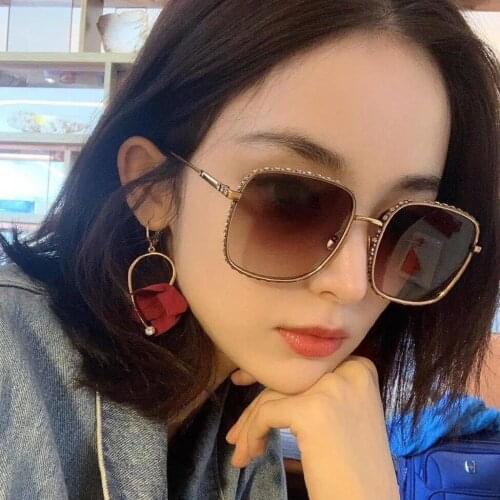 Fashion Top Rhinestones Big Brown Sunglasses For Women Metal Square Shades New Trendy Korean Glasses Femake Eyewear