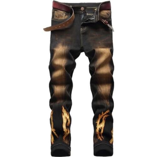 2021 New Fashion Mens Brand Biker Jeans Original Personality Embroidery Retro Autumn Winter Straight Men Denim Pants Size 29-42