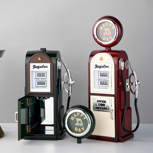 Retro Simulation Gas Station Music Box Home Decoration Plastic Hand Crank Music Box Mechanism Figurines Gift