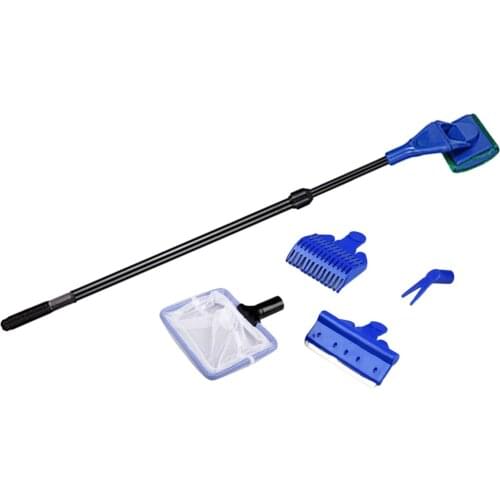 5 in 1 Complete Aquarium Fish Tank Cleaning Set Fish Net + Rake + Scraper + Fork + Sponge Brush Glass Aquarium Cleaner Tool Kit