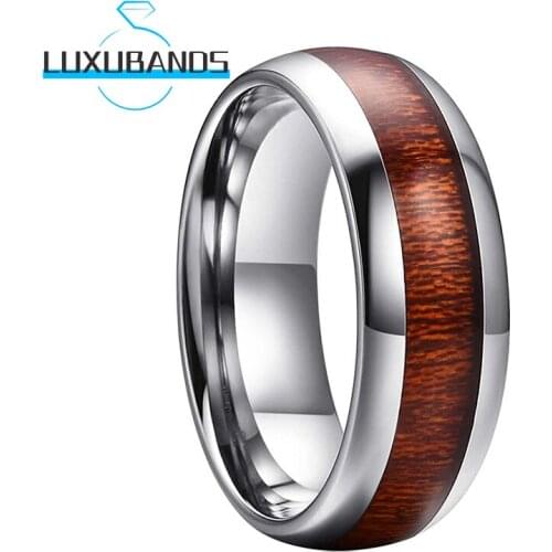 Wedding Bands For Men Women 8MM Tungsten Carbide Engagement Domed Rings Wood Inlay Polished Finished Comfort Fit