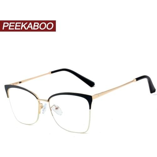 Peekaboo optical cat eye glasses blue light metal clear lens computer fashion spectacle frames women half frame accessories