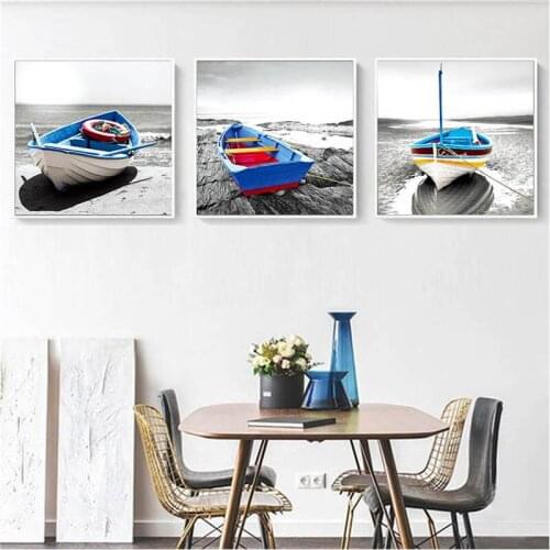 Beach Boat Scenery Diy Diamond Painting Full Square Round Drill Embroidery 5D Mosaic Needlework Triptych Home DecorationZP-2768
