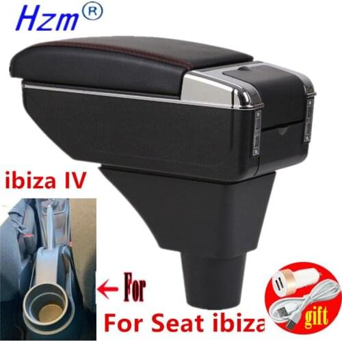 For Ibiza 6j armrest box For Ibiza 6j central Store content Storage box with cup holder ashtray products with USB LED