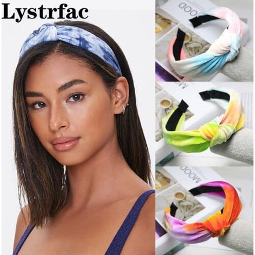 Lystrfac New Tie Dye Velvet Knotted Headband for Women Fashion Vintage Print Hairbands Bezel Headwear Hair Accessories
