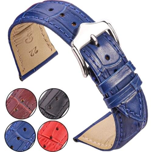 Cow Leather Watchband Women Men Black Brown Red Blue Crocodile Pattern Watch Strap Band 18mm 19mm 20mm 21mm 22mm 24mm
