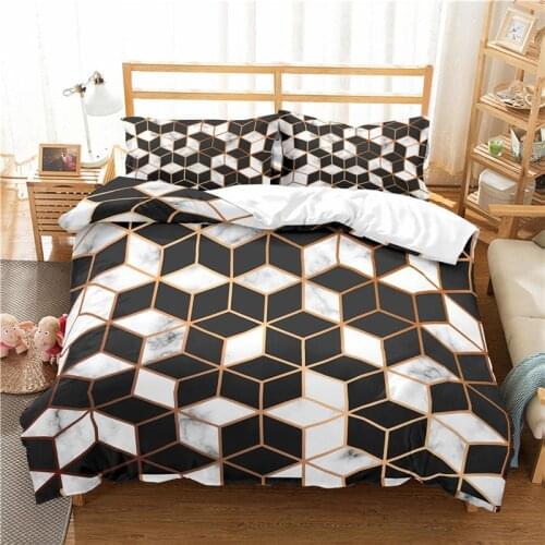 Home Living Luxury 3D Geometry Marble Bedding Set Comfortable Duvet Cover Set Kids Bedding Set Queen and King EU/US/AU/UK Size