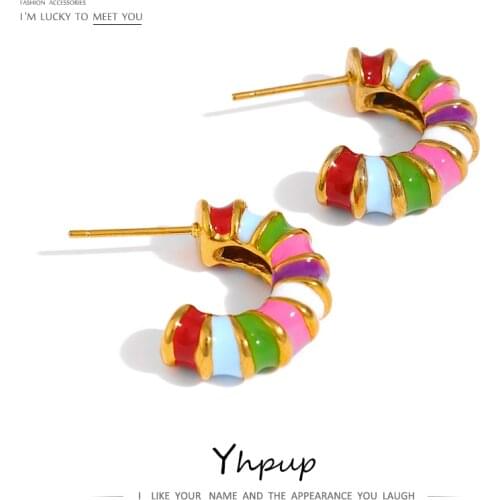 Yhpup Stainless Steel Colorful Enamel Stud Earrings Fashion Jewelry High Quality Metal 18 K Geometric Earrings Orecchini Donna