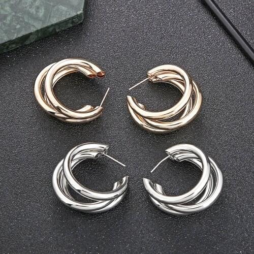 Punk Style Earrings Gold/Silver Color Creativity Overlay Semi-circle Open Circle Earring Women Exaggerated Piercing Jewelry 2020
