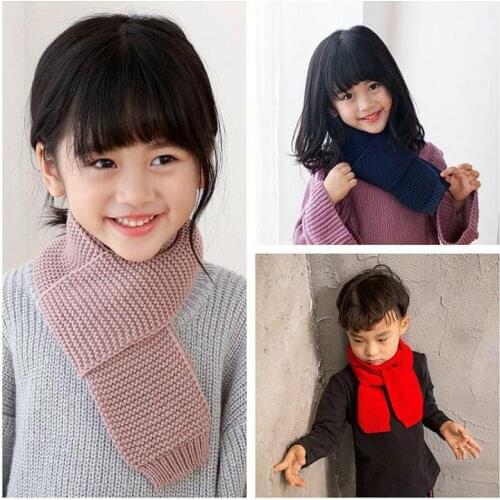 COKK Winter Scarf Children Knitted Warm Collar Solid Color Korean Casual Hijab Scarf Girls Boys Accessories Windproof Keep Warm