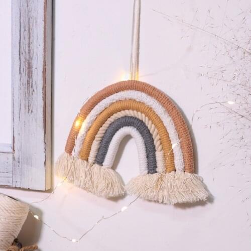 Nordic Handmade Woven Macrame Rainbow Wall Hanging Decorative Home Boho Decor Rainbow Birthday Party Decorations Kids Baby Room