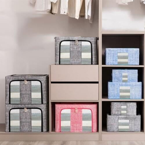 Mcao Stackable Storage Bins Box Foldable Clothes Organizer with Clear Windows Carry Handles for Blankets Closets Beddings TJ3800