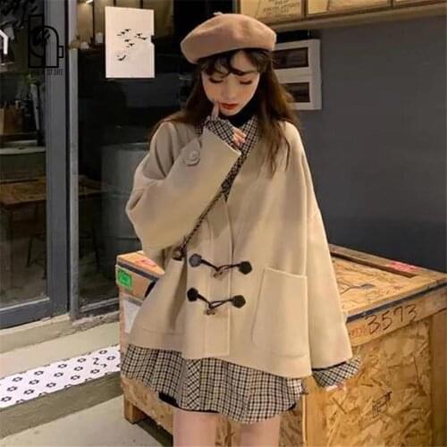 Korean Style Loose Button Pocket Knited Jakcet Plaid Shirt Autumn Winter Vintage Harajuku Women Streetwear Cardigan Feminino