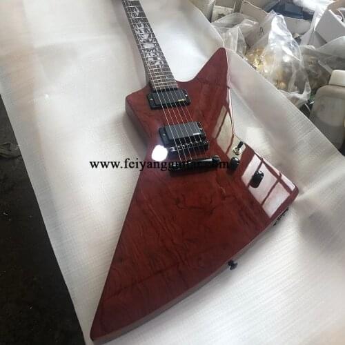 High-quality special-shaped 6-string electric guitar, black accessories, rose fingerboard, earthy brown paint, shell inlay, post