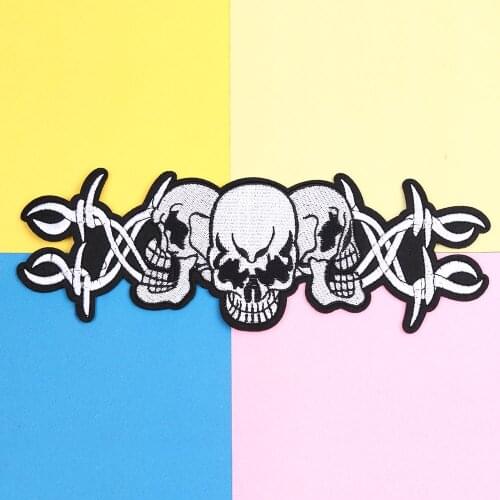 High Quality Punk style Three skull Embroidery Patches wholesale 3D Badge Patch Patches Down jacket T-shirt clothing Appliques