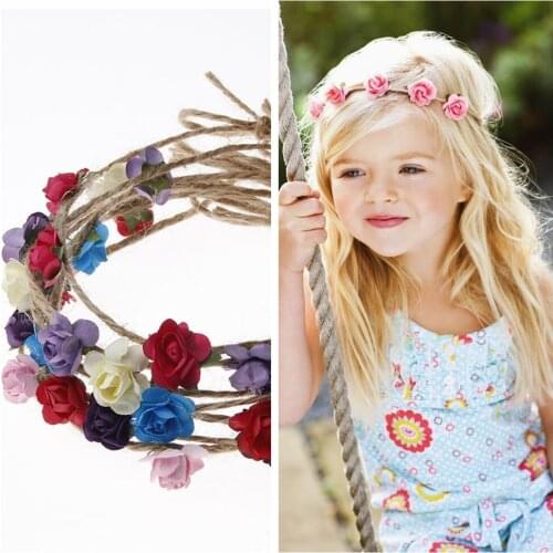 Yundfly Chic Newborn Rose Flower Headband Hemp Rope Children Hair Band Outdoor Party Headwear Kids Hair Accessories