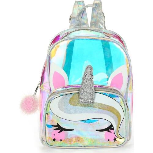 Women PVC Sequin Unicorn Backpack Girl Cartoon Laser Waterproof Tranparent School Bag Student Preppy Style Holographic Clear Bag
