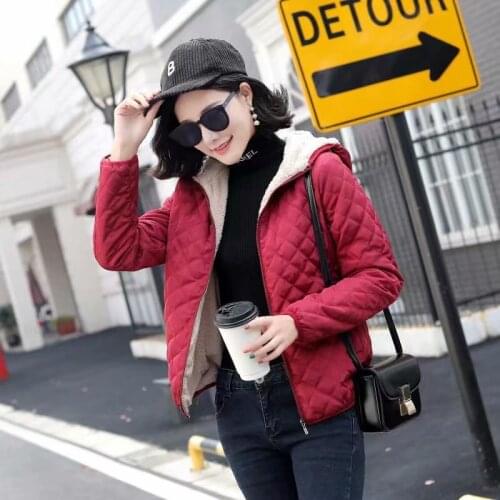 Autumn Winter Cotton Coat Women Imitation Cashmere Hooded Loose Long Sleeve Light Cotton Parkas Short Zipper Thick Warm Jacket