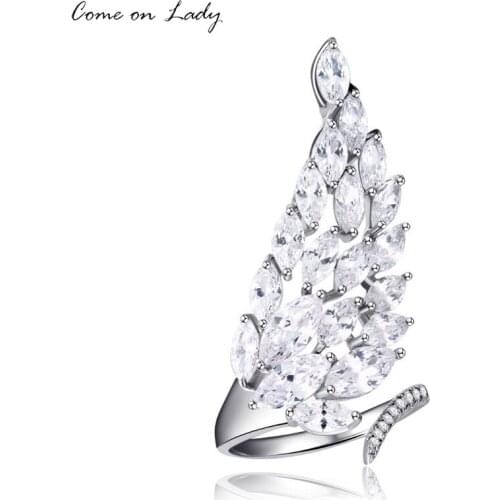 Come on lady Silver Color Angel Wings Ring Setting AAAA CZ Stone Open Cuff Adjustable Finger Rings For Women Brand Bijoux R025