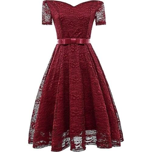 European Style Women 2021 Summer Fashion Sexy Backless Bow Lace Solid Party Dress Vintage Slash Neck A-line Slim Elegant Dress