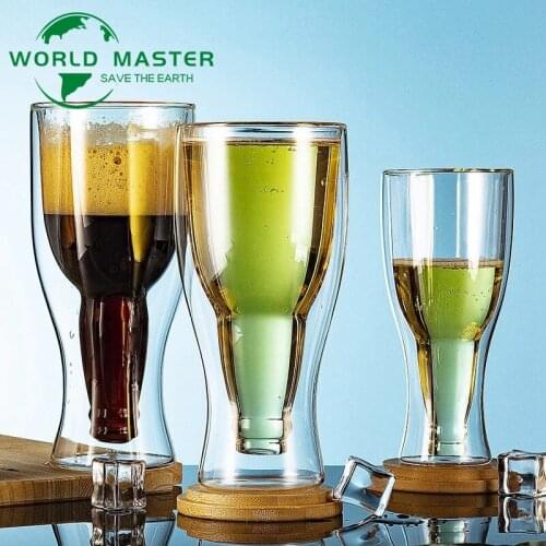 1PC Double Layer Glass Cup 250/350/450ml Whisky Bar Restaurant Vodka Wine Milk Juice Beverage Glass Beer Cup Christmas Gift