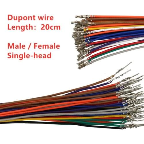 20pcs/Lot DuPont Wire Single-head Connecting Wire 20CM 26AWG DuPont 2.54MM 1P Terminal Cable For DuPont plastic shell