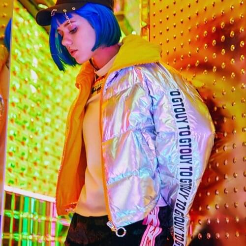 2018 Winter Lady Stand Collar Short Down Jacket Female Fashion Bright Surface Letter Ribbon Parka Casual Oversize Outerwear Z920