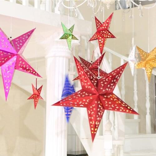 3D Shiny Star Stereo laser Paper Lantern Pentagram Lamp 30cm/45cm/60cm Hanging Tree Ornaments Christmas Scene Decoration